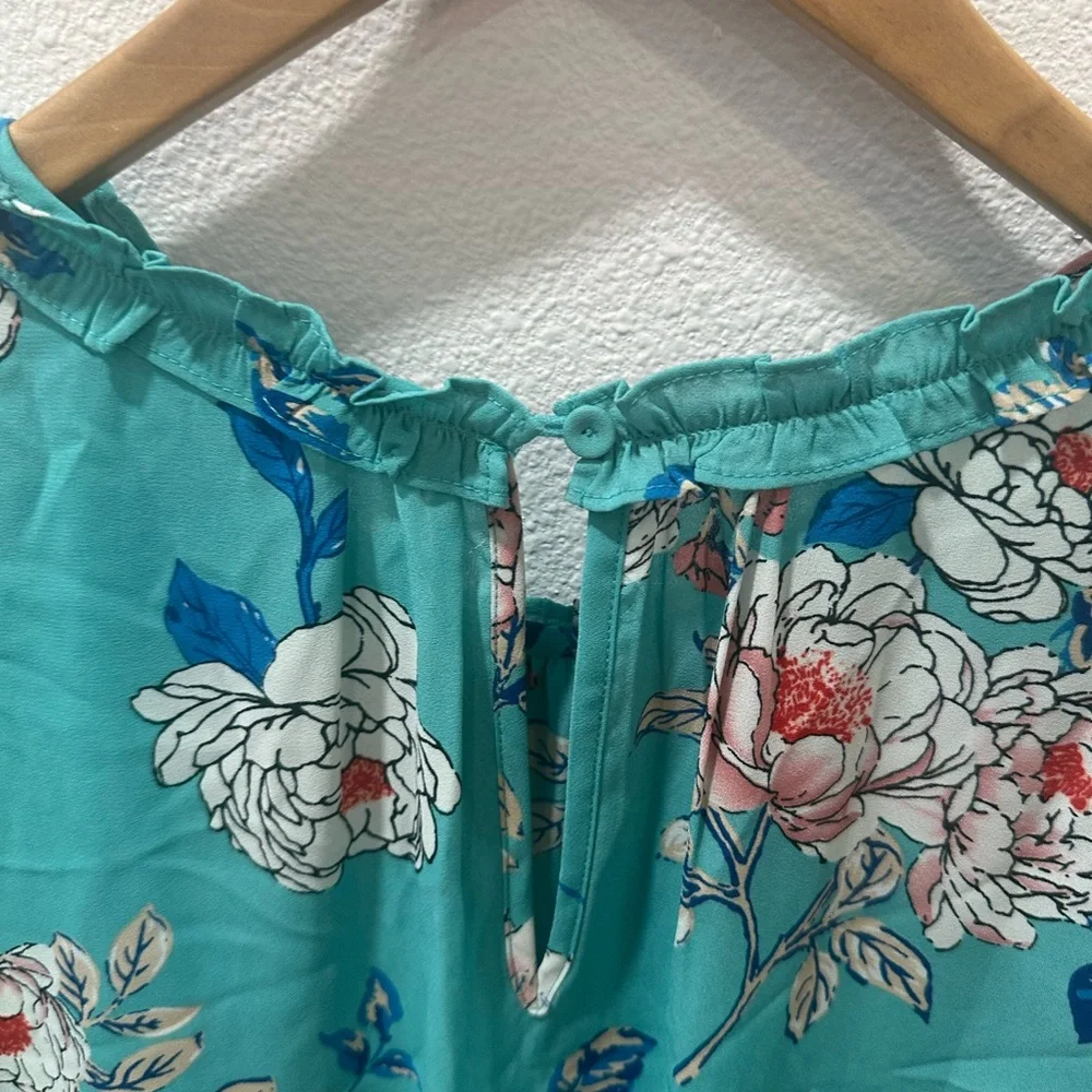 Daniel Rainn Teal Floral Blouse - Picture 4 of 5